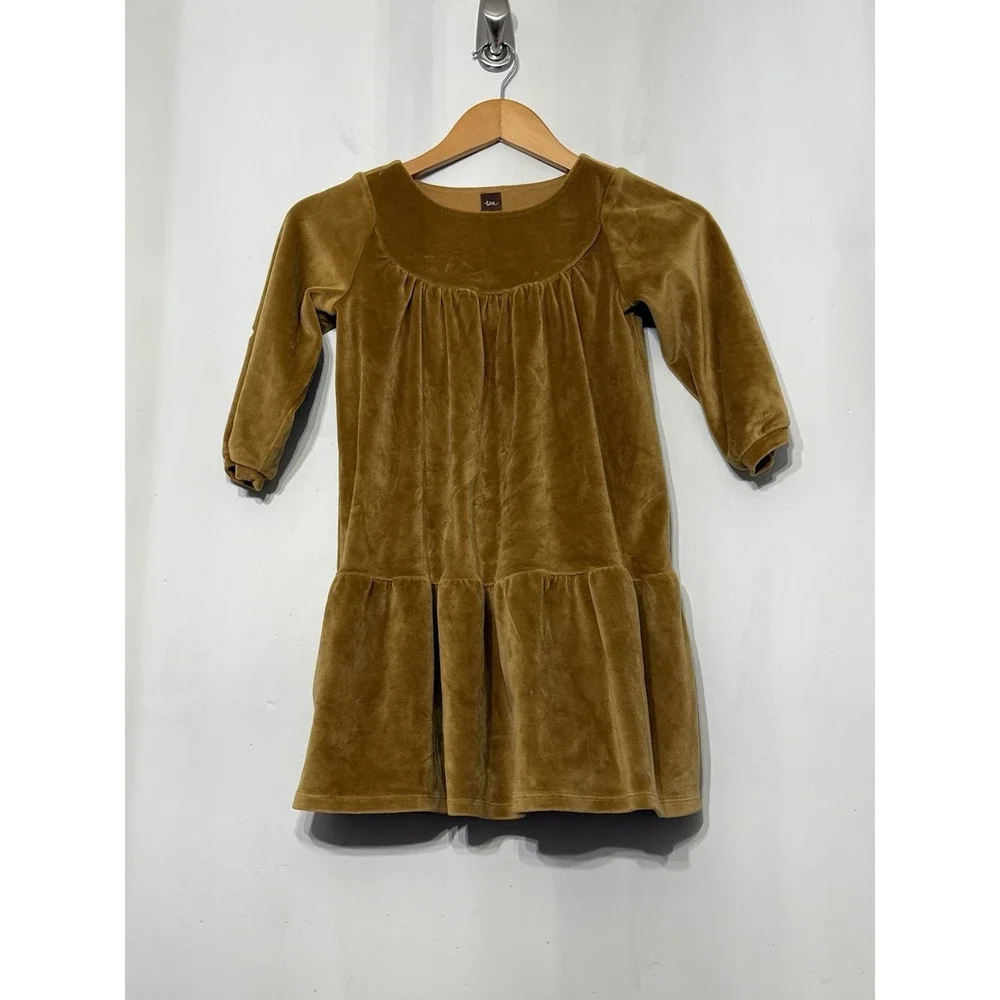Tea Collection Girls Long Sleeve Tiered Velour Dress Velvet Tunic Sz 8